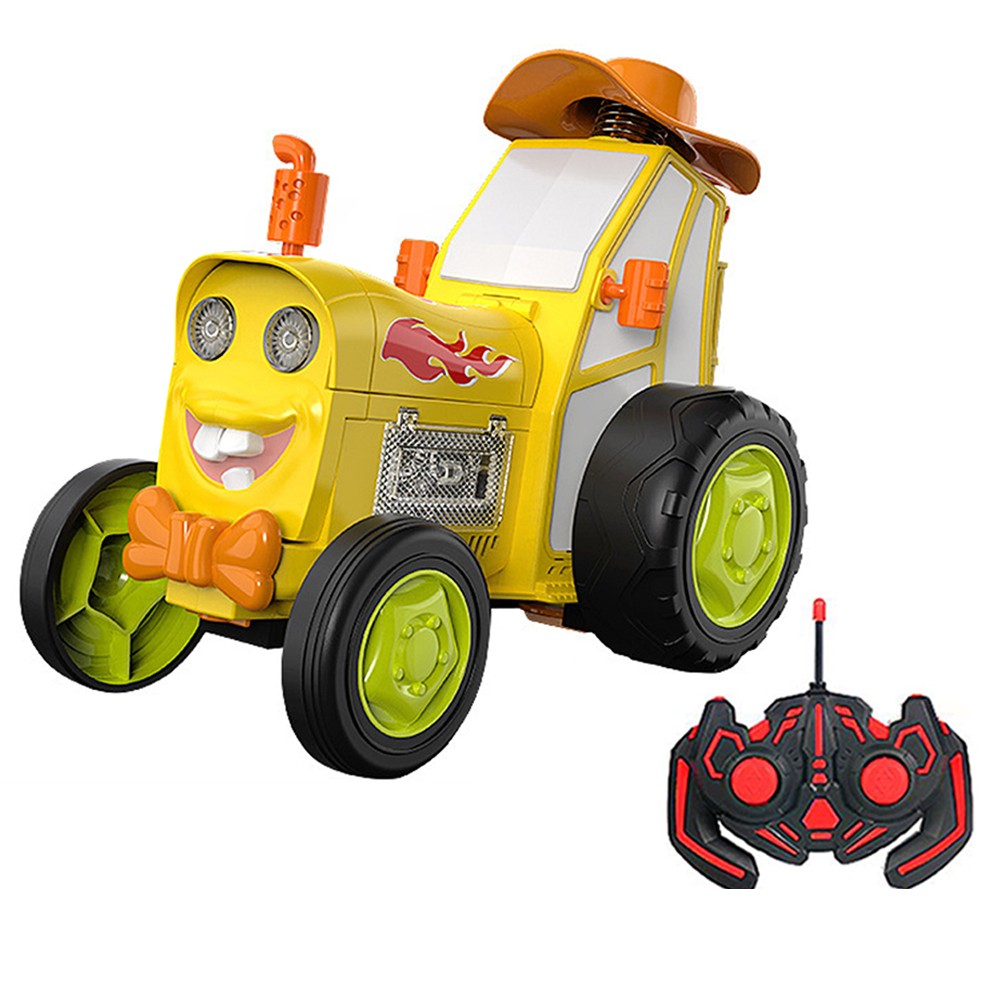 Kids Remote Control Dancing Stunt Car RC Crazy Jumping Toy Car with Music and Lights Yellow