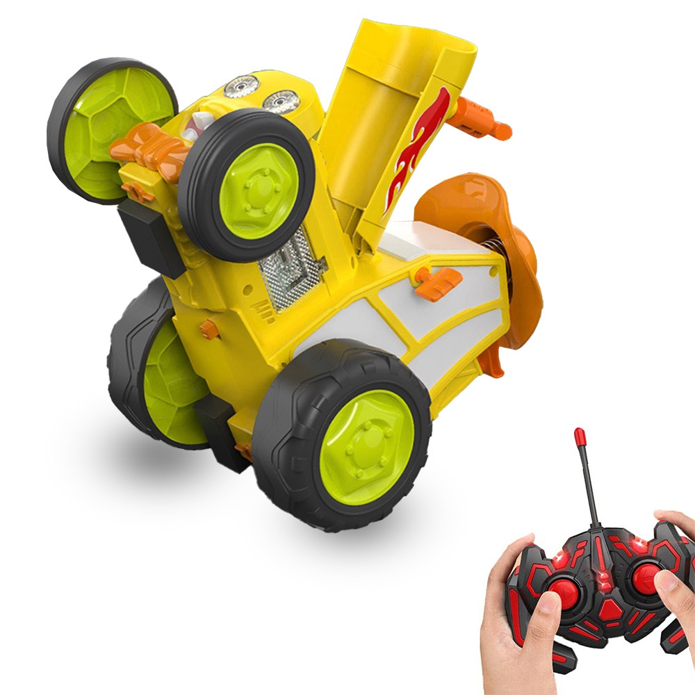 Kids Remote Control Dancing Stunt Car RC Crazy Jumping Toy Car with Music and Lights Yellow