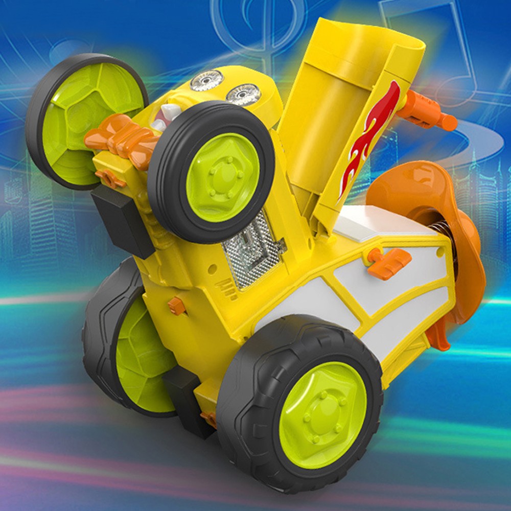 Kids Remote Control Dancing Stunt Car RC Crazy Jumping Toy Car with Music and Lights Yellow