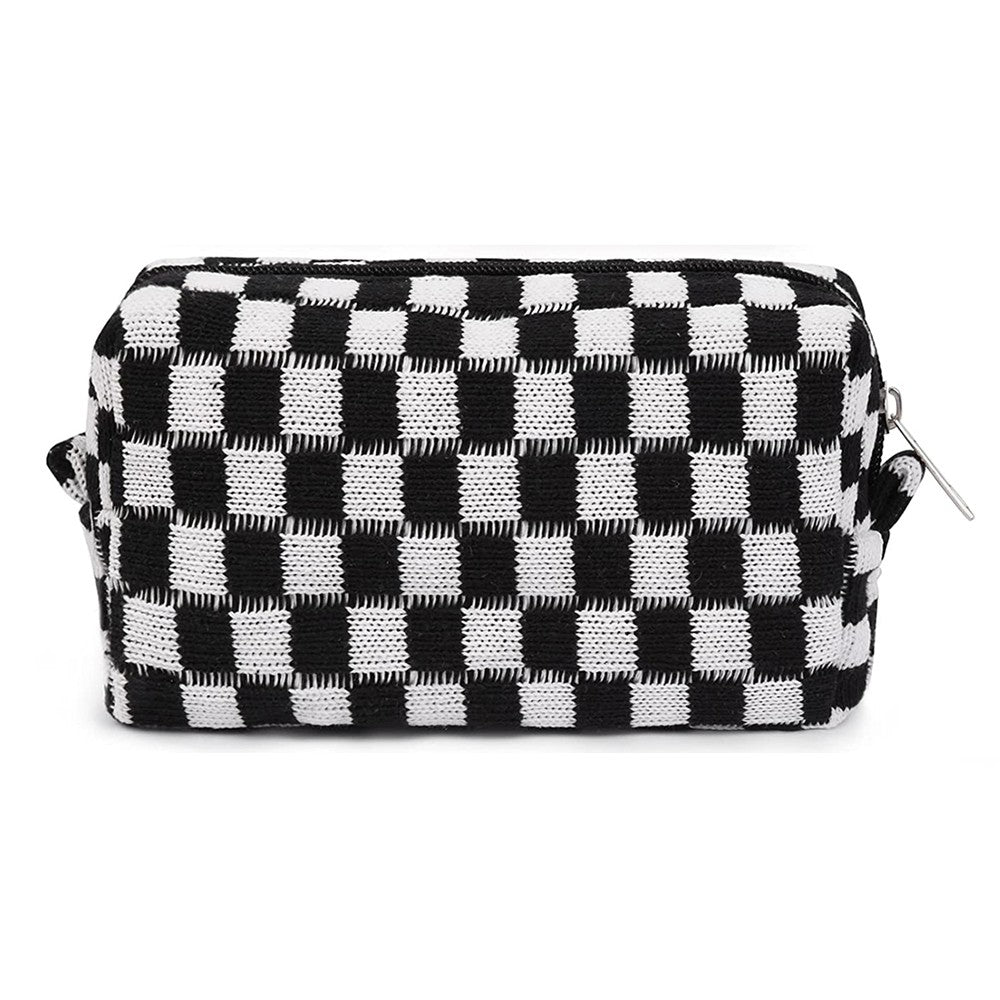 2 Pieces Checkered Makeup Bags Cosmetic Bag Travel Makeup Brushes Storage Bag S+M Black