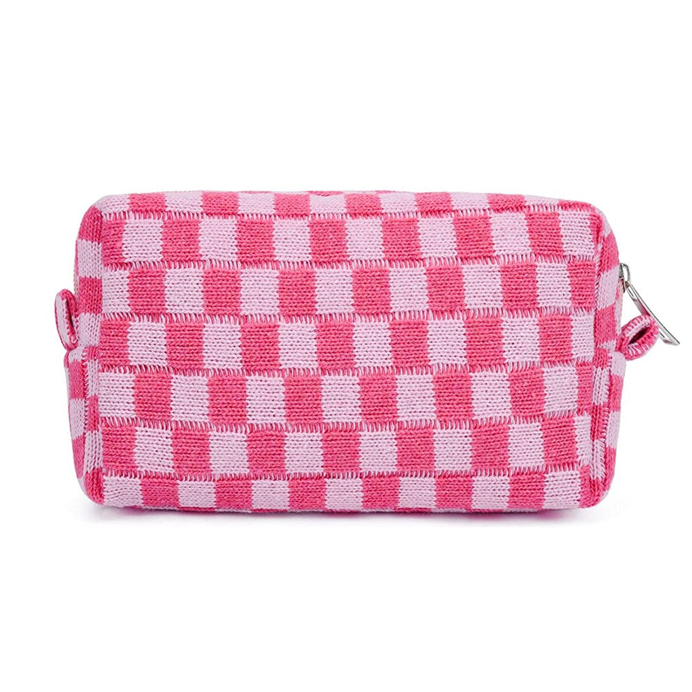 2 Pieces Checkered Makeup Bags Cosmetic Bag Travel Makeup Brushes Storage Bag S+M Pink