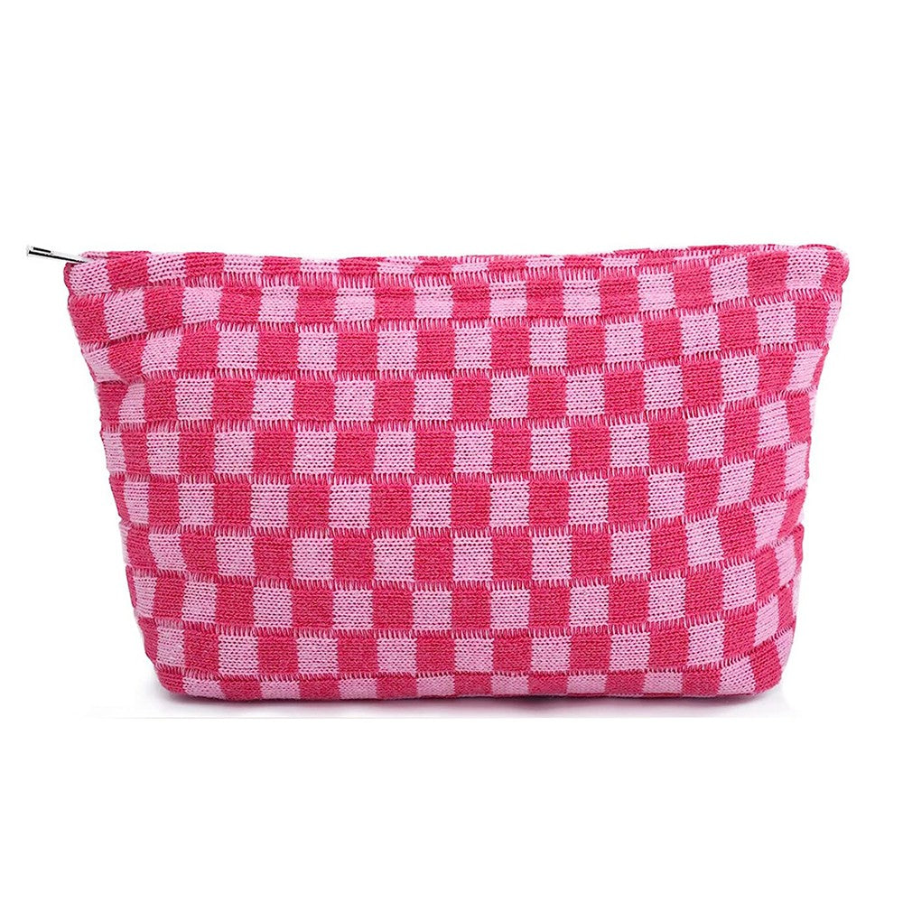 2 Pieces Checkered Makeup Bags Cosmetic Bag Travel Makeup Brushes Storage Bag S+M Pink
