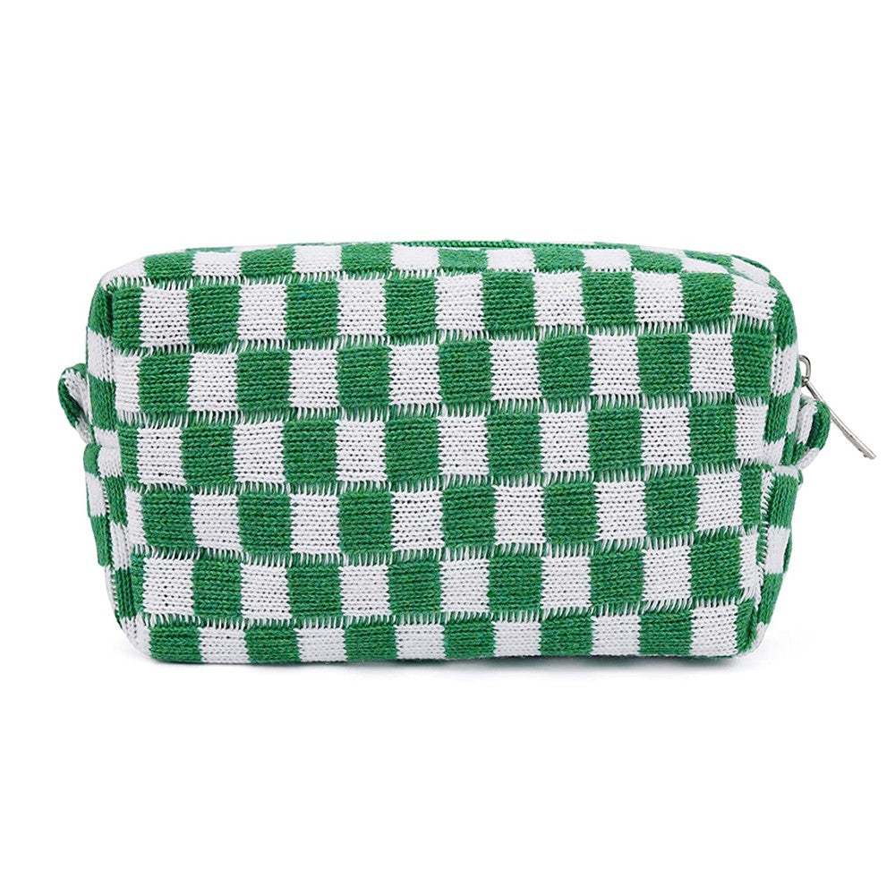 2 Pieces Checkered Makeup Bags Cosmetic Bag Travel Makeup Brushes Storage Bag S+M Green