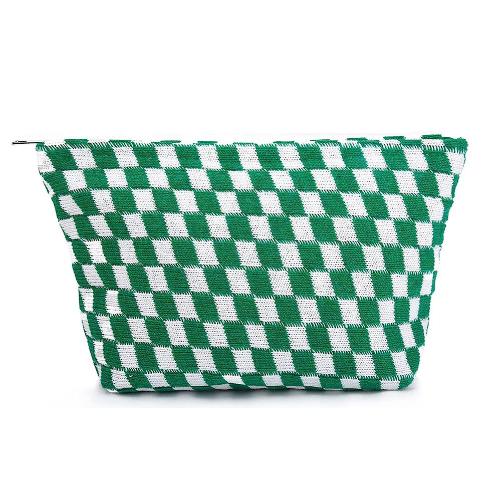 2 Pieces Checkered Makeup Bags Cosmetic Bag Travel Makeup Brushes Storage Bag S+M Green