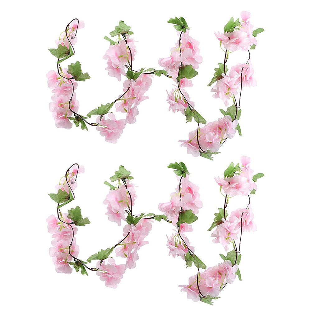 2Pcs 2.3 Meters Pink Faux Cherry Blossom Flowers Hanging Flowers Garland