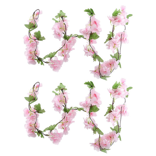 2Pcs 2.3 Meters Pink Faux Cherry Blossom Flowers Hanging Flowers Garland