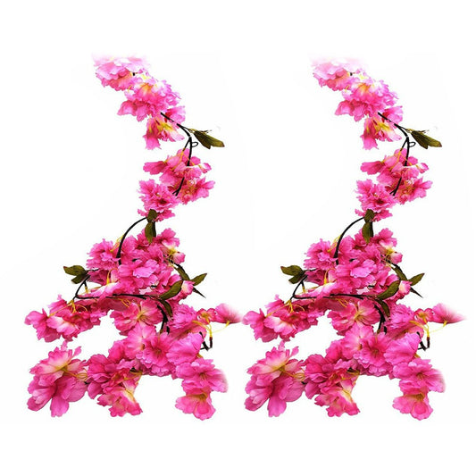 2Pcs 2.3 Meters Rose Red Faux Cherry Blossom Flowers Hanging Flowers Garland
