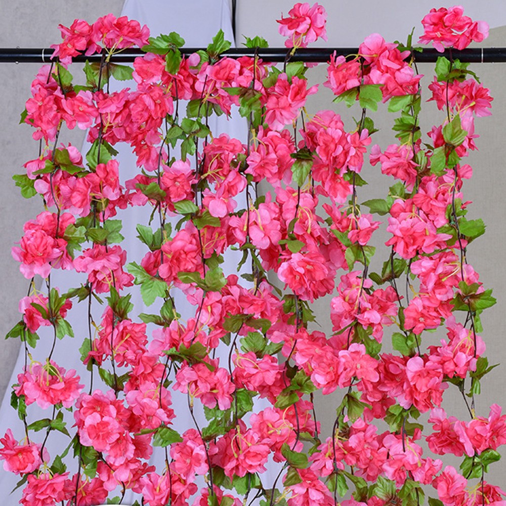 4Pcs 2.3 Meters Rose Red Faux Cherry Blossom Flowers Hanging Flowers Garland
