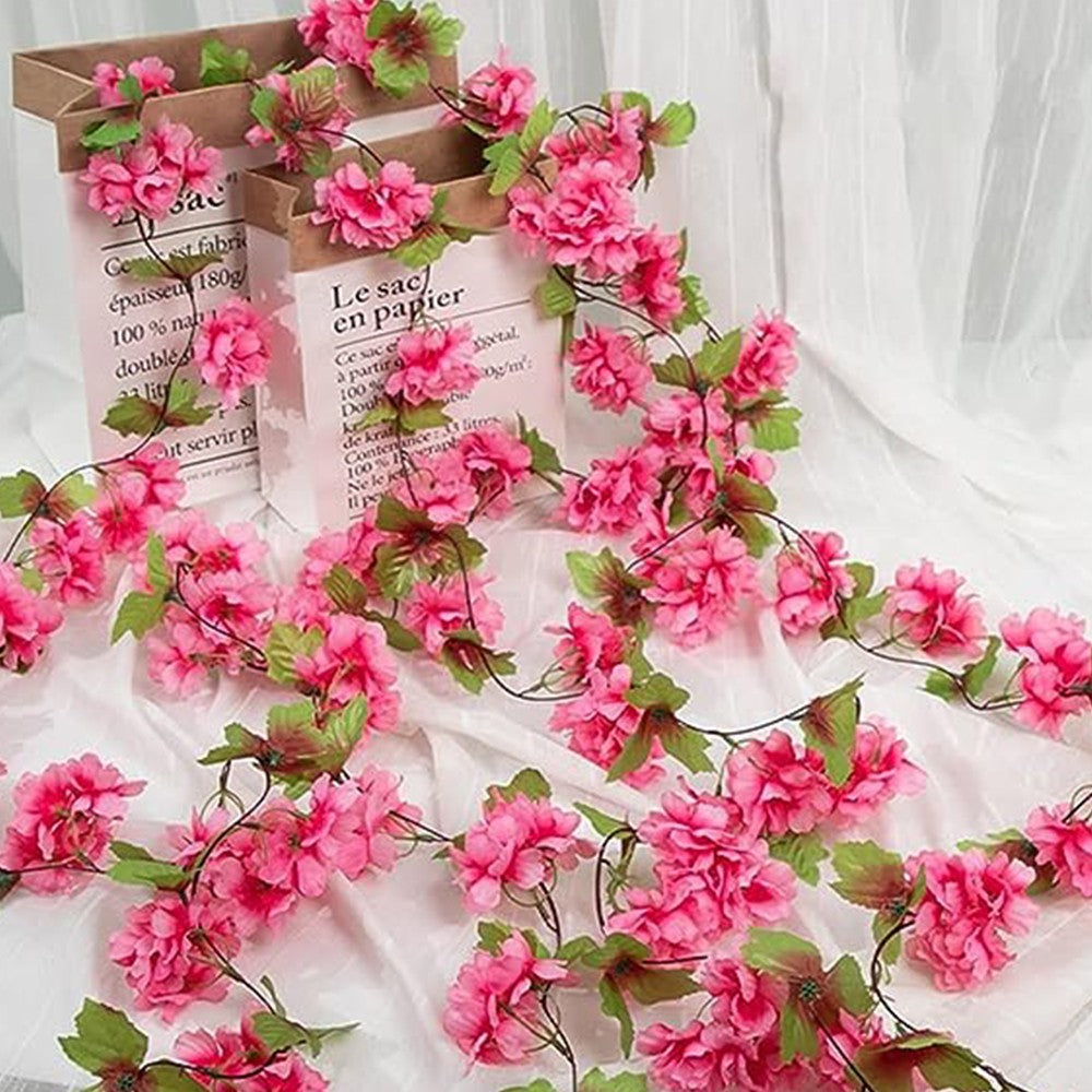 4Pcs 2.3 Meters Rose Red Faux Cherry Blossom Flowers Hanging Flowers Garland