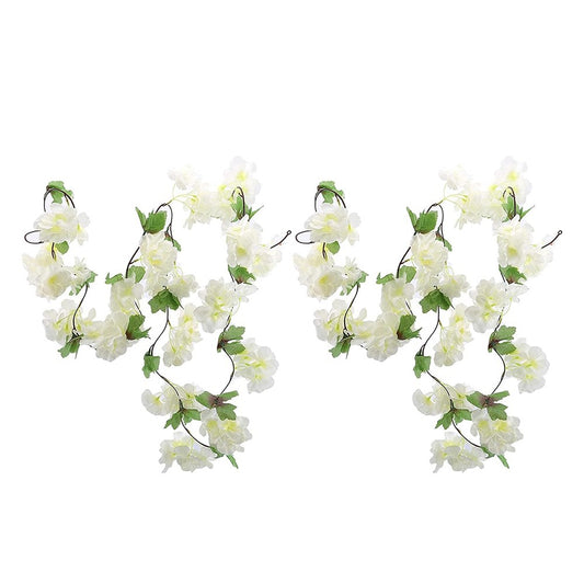 2Pcs 2.3 Meters White Faux Cherry Blossom Flowers Hanging Flowers Garland