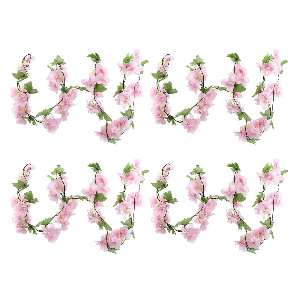4Pcs 2.3 Meters Pink Faux Cherry Blossom Flowers Hanging Flowers Garland