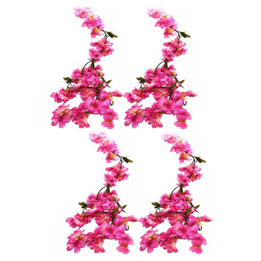 4Pcs 2.3 Meters Rose Red Faux Cherry Blossom Flowers Hanging Flowers Garland
