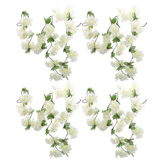 4Pcs 2.3 Meters White Faux Cherry Blossom Flowers Hanging Flowers Garland