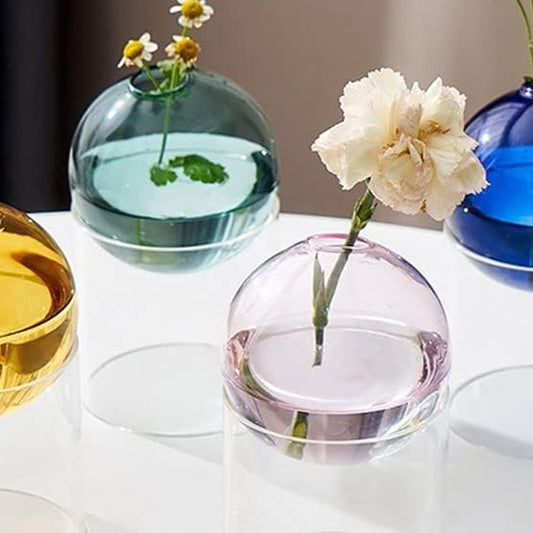2Pcs Tabletop Glass Ball Vase Flower Planter Pot Terrarium Container Home Decoration Pink L + Lake Green L