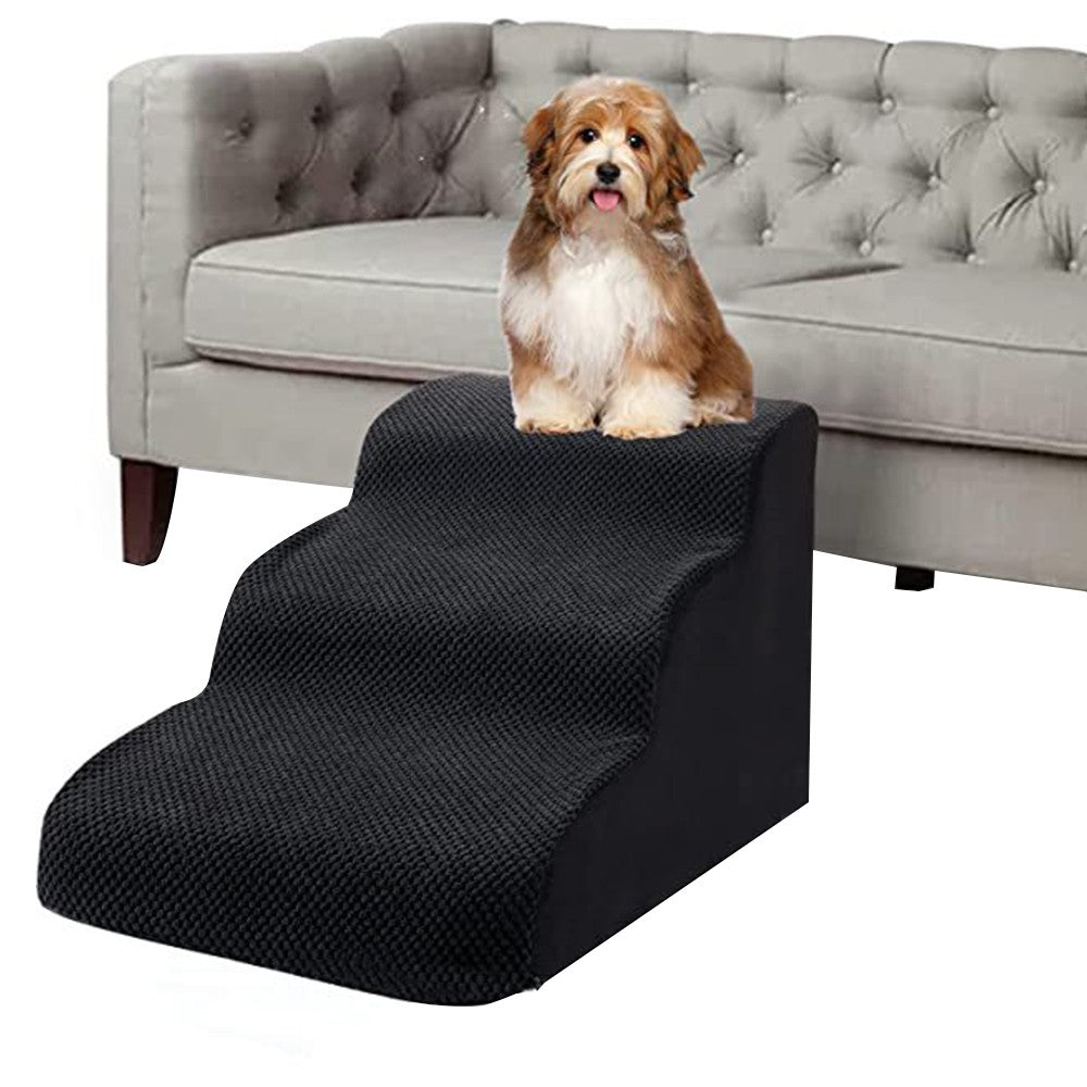 3 Steps Foam Dog Stairs Ramps Non-Slip Pet Steps Sofa Bed Ladder for Older Cats Dogs Black