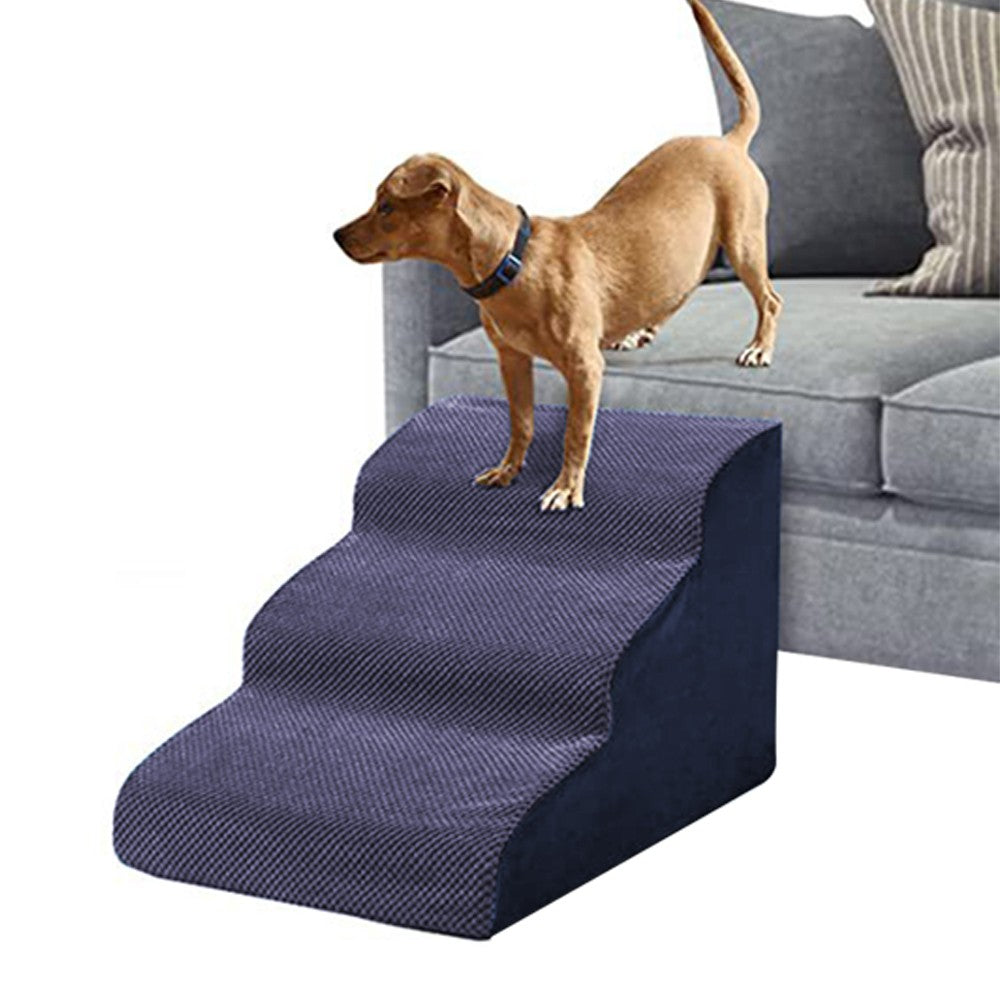 3 Steps Foam Dog Stairs Ramps Non-Slip Pet Steps Sofa Bed Ladder for Older Cats Dogs Blue