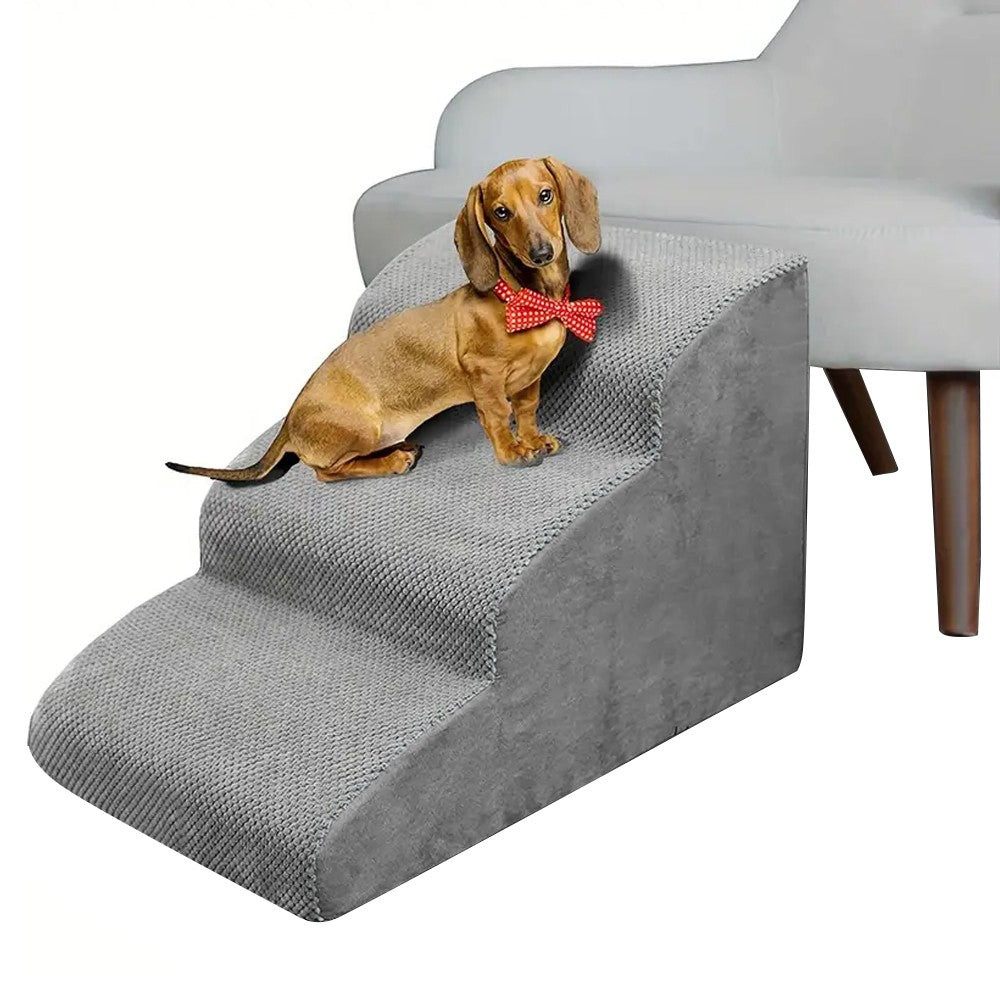 3 Steps Foam Dog Stairs Ramps Non-Slip Pet Steps Sofa Bed Ladder for Older Cats Dogs Grey