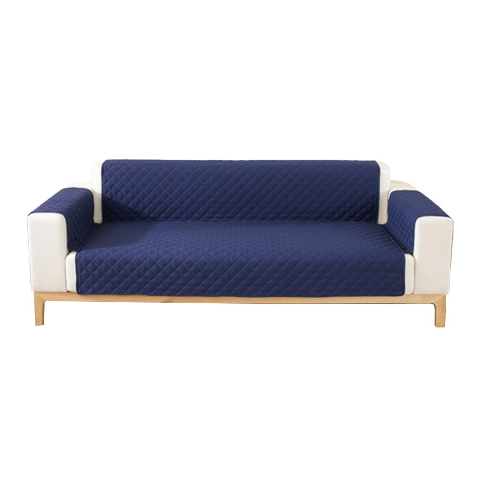 Reversible Water Resistant T-Shaped Sofa Cover Non Slip Couch Slipcover for 1-Seater Navy Blue