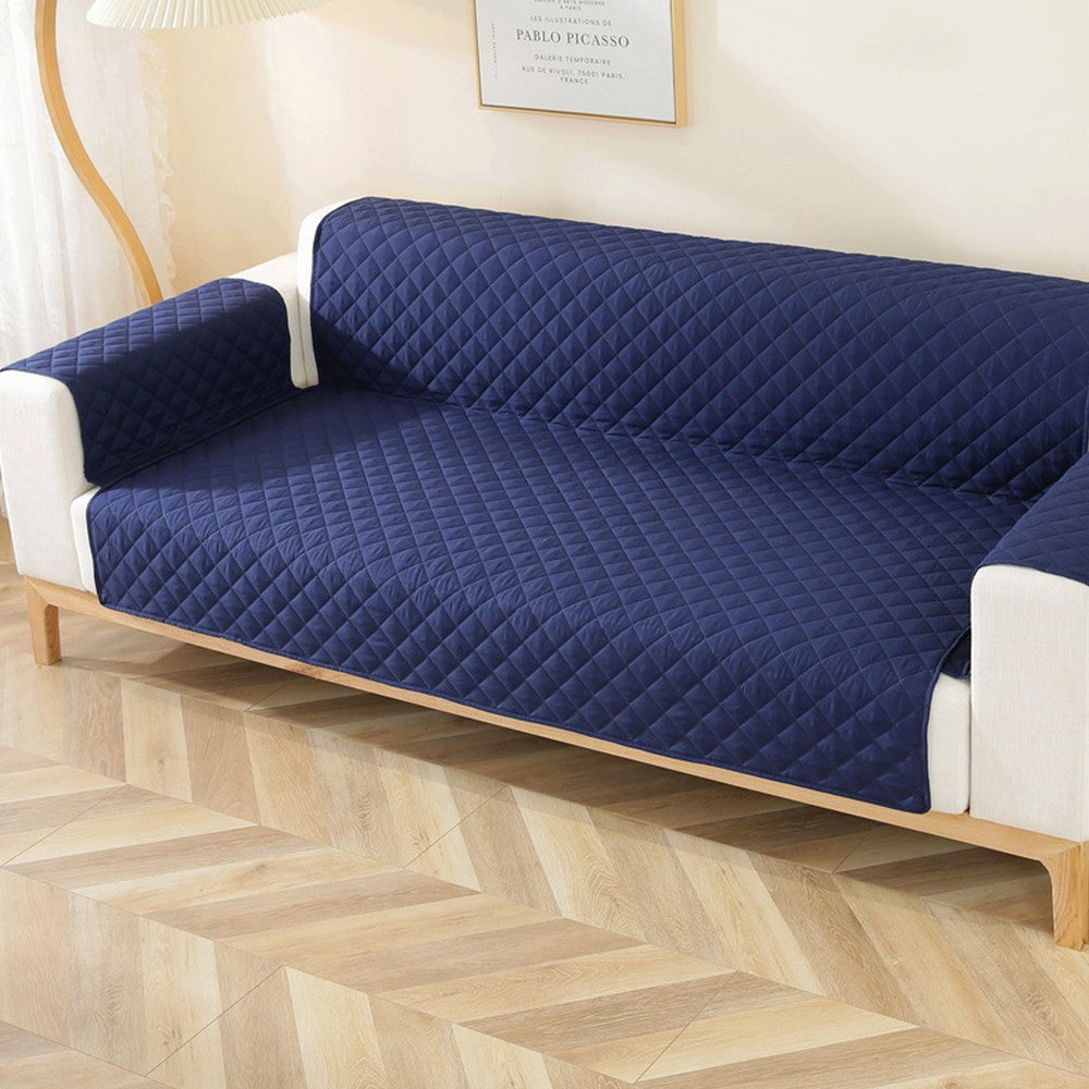 Reversible Water Resistant T-Shaped Sofa Cover Non Slip Couch Slipcover for 3-Seater Navy Blue