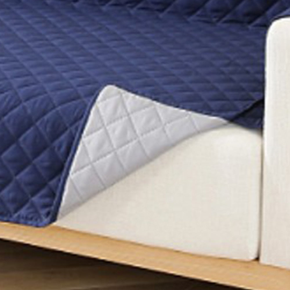Reversible Water Resistant T-Shaped Sofa Cover Non Slip Couch Slipcover for 2-Seater Navy Blue