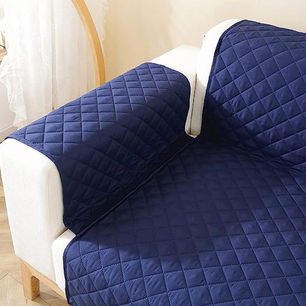 Reversible Water Resistant T-Shaped Sofa Cover Non Slip Couch Slipcover for 4-Seater Navy Blue