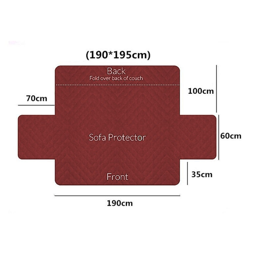 Reversible Water Resistant T-Shaped Sofa Cover Non Slip Couch Slipcover for 3-Seater Red