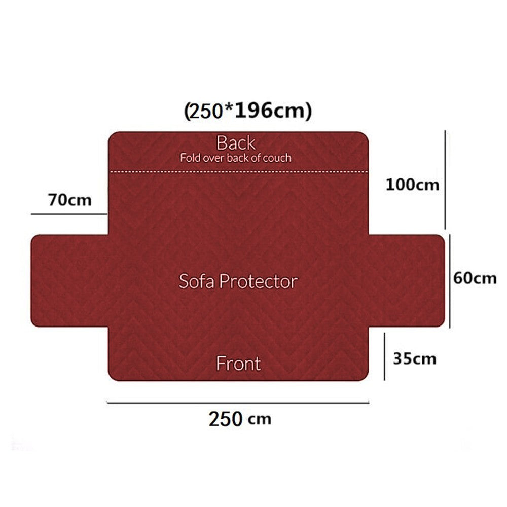 Reversible Water Resistant T-Shaped Sofa Cover Non Slip Couch Slipcover for 4-Seater Red