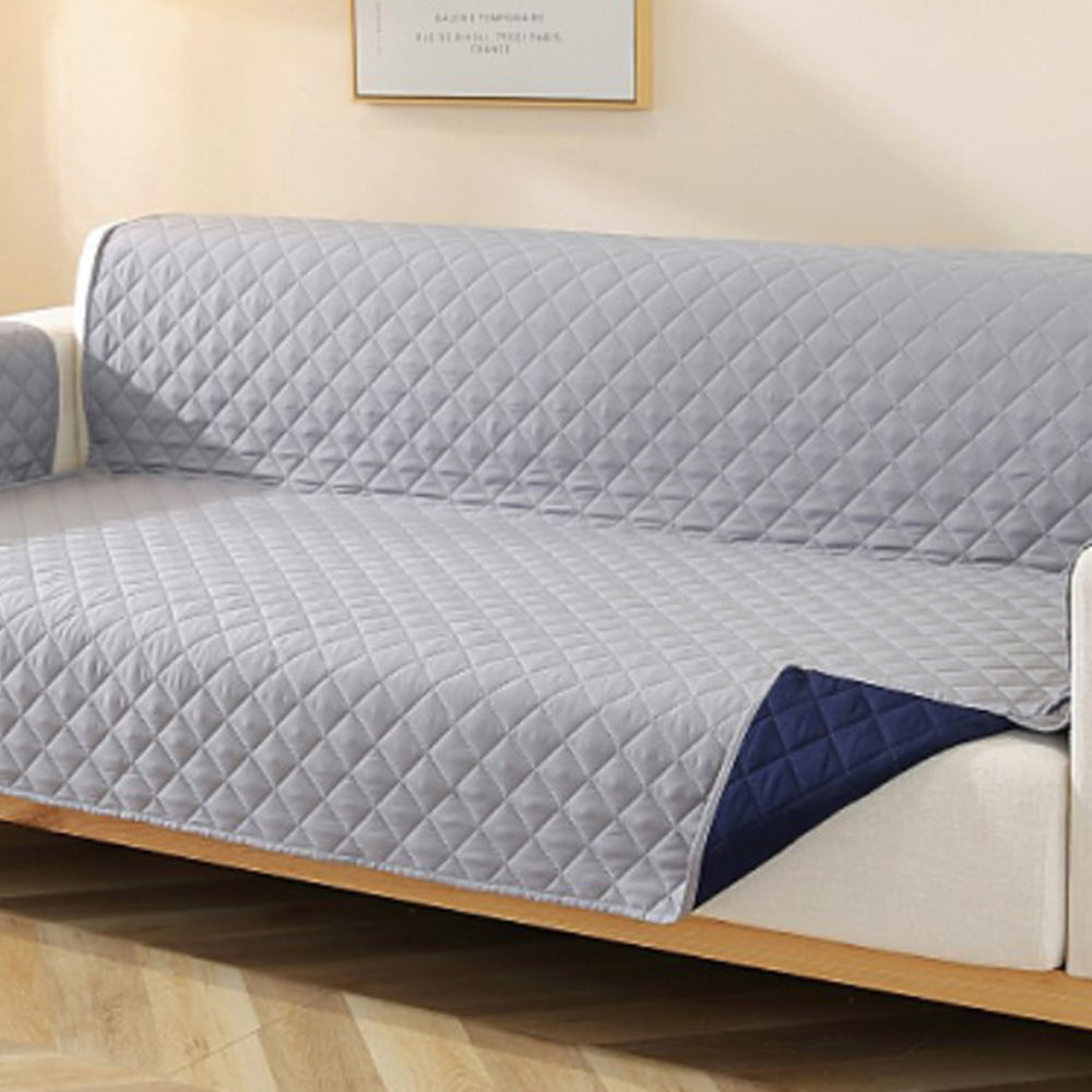 Reversible Water Resistant T-Shaped Sofa Cover Non Slip Couch Slipcover for 1-Seater Grey