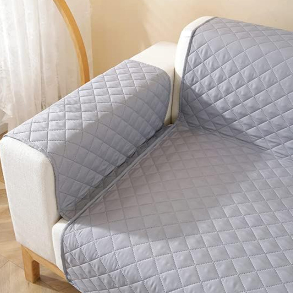 Reversible Water Resistant T-Shaped Sofa Cover Non Slip Couch Slipcover for 3-Seater Grey