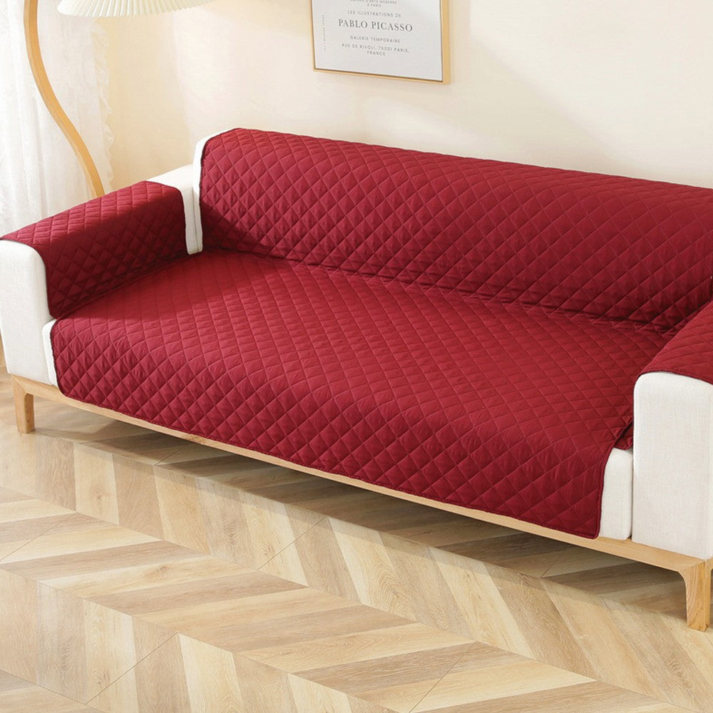 Reversible Water Resistant T-Shaped Sofa Cover Non Slip Couch Slipcover for 2-Seater Red