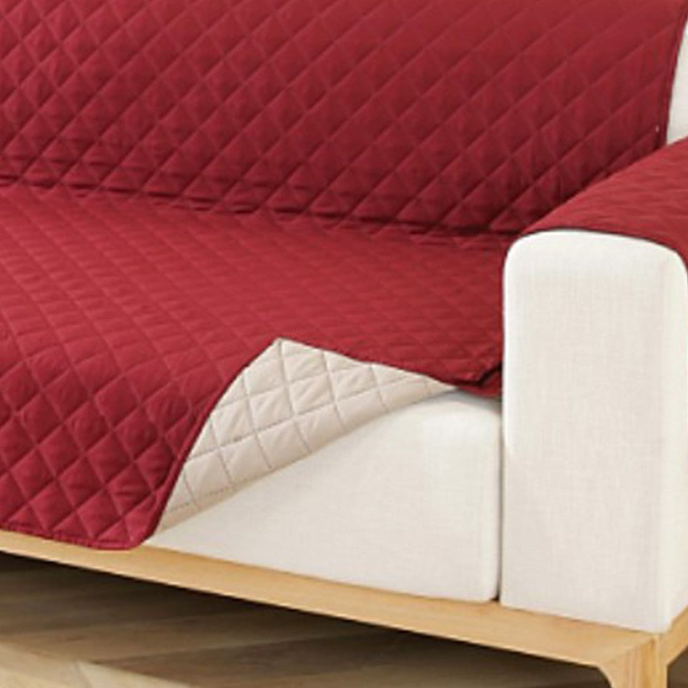 Reversible Water Resistant T-Shaped Sofa Cover Non Slip Couch Slipcover for 1-Seater Red