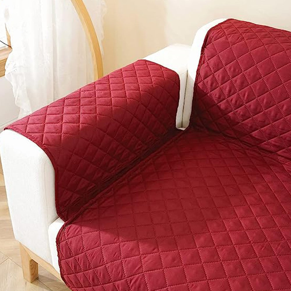 Reversible Water Resistant T-Shaped Sofa Cover Non Slip Couch Slipcover for 1-Seater Red