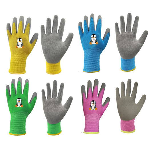 4 Pairs of Kids Gardening Gloves Childrens Yard Work Gloves Latex Coated Garden Gloves M