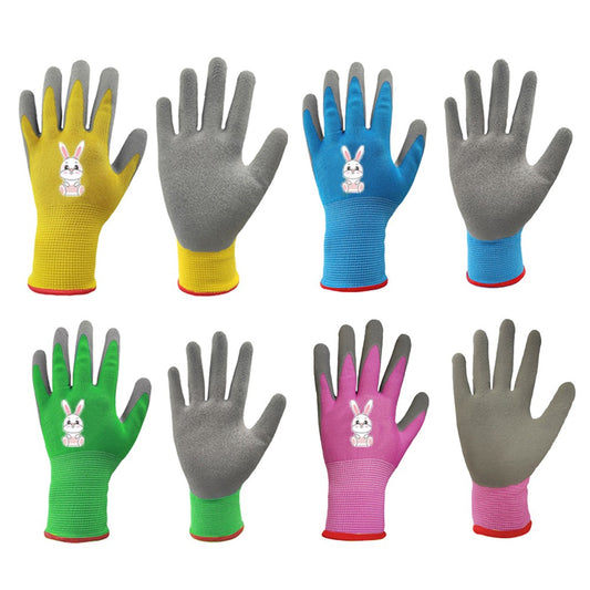 4 Pairs of Kids Gardening Gloves Childrens Yard Work Gloves Latex Coated Garden Gloves L