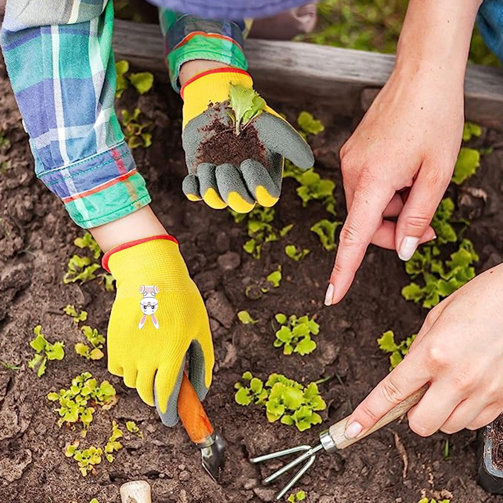 4 Pairs of Kids Gardening Gloves Childrens Yard Work Gloves Latex Coated Garden Gloves L