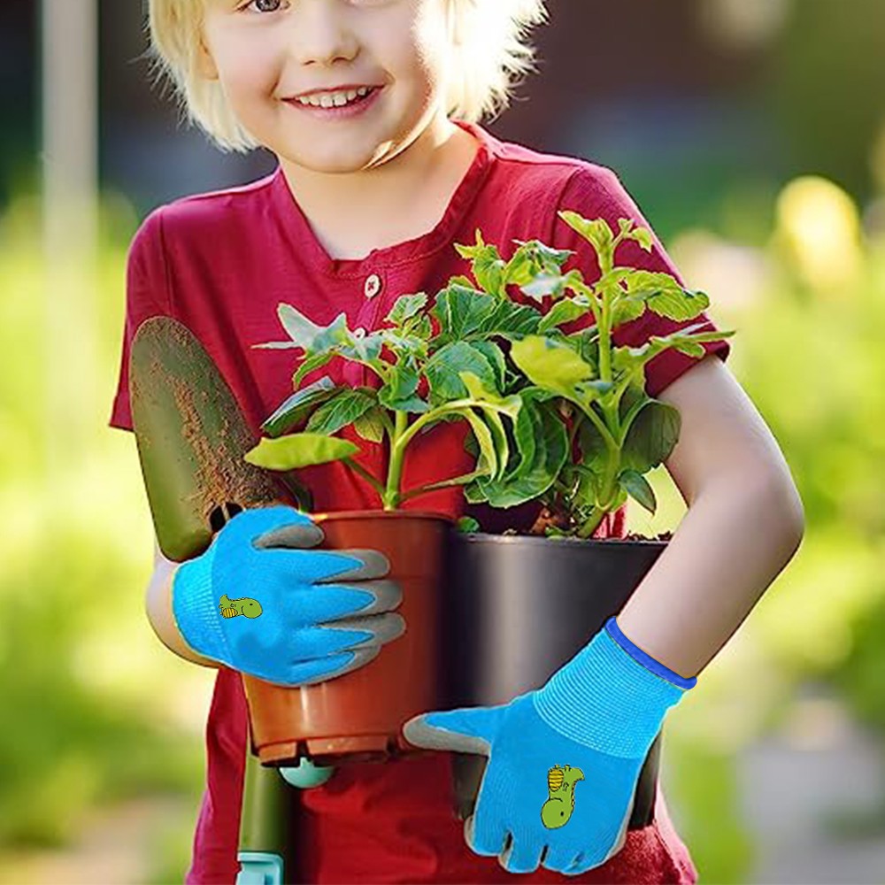 4 Pairs of Kids Gardening Gloves Childrens Yard Work Gloves Latex Coated Garden Gloves XL
