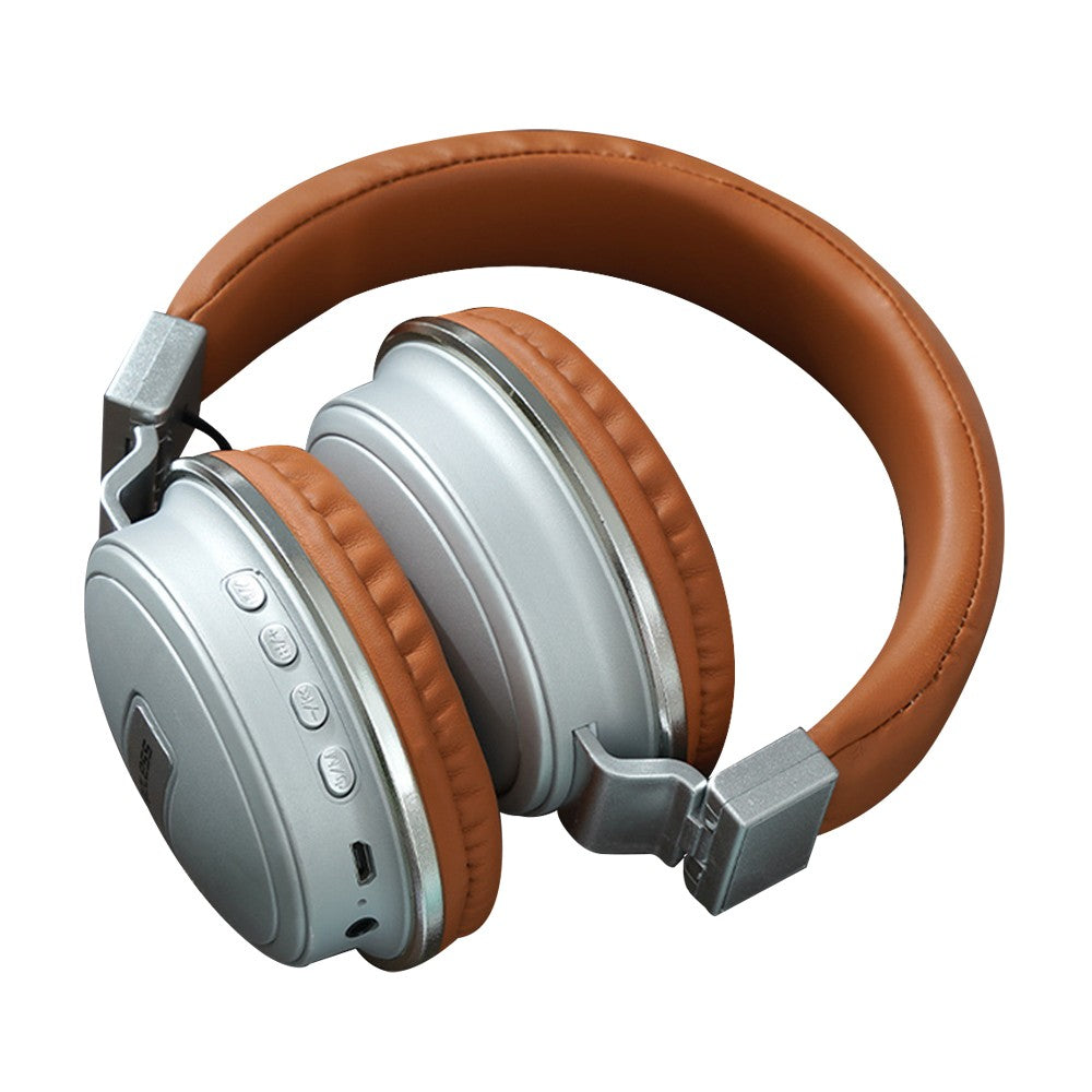 Bluetooth 5.0 Headset Wireless Earphones Rechargeable Headphones with Mic Brown