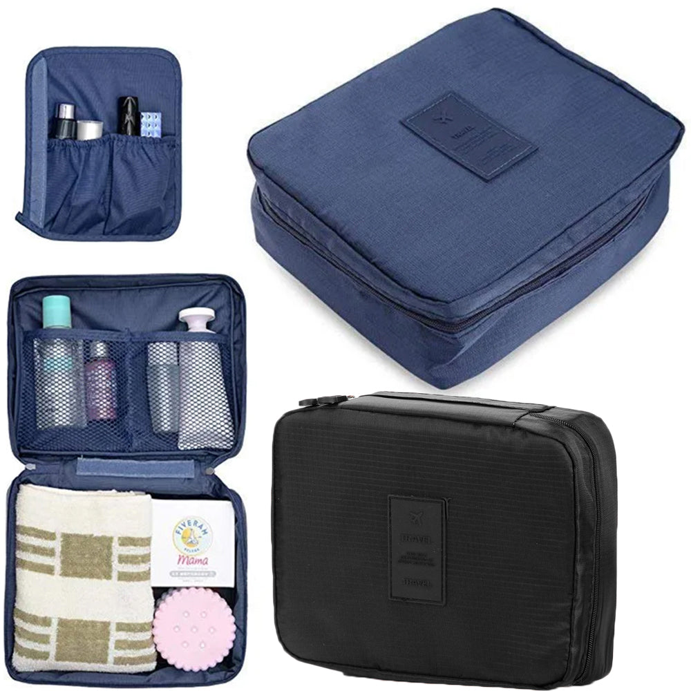 Travel Toiletry Bag with Makeup Brush Organizer Pouch Cosmetic Storage Makeup Bag Black Navy Blue