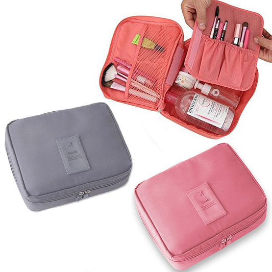 Travel Toiletry Bag with Makeup Brush Organizer Pouch Cosmetic Storage Makeup Bag Pink Grey