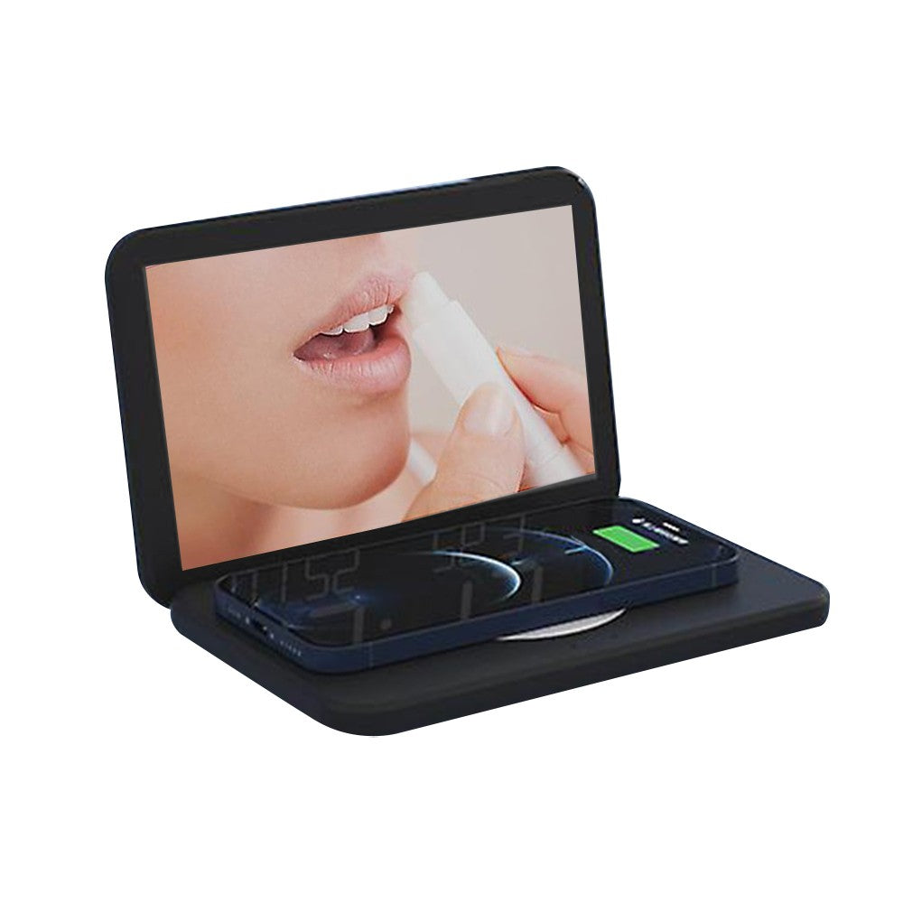 Wireless Fast Charger Charging Station Digital Alarm Clock Mirror Clock Black