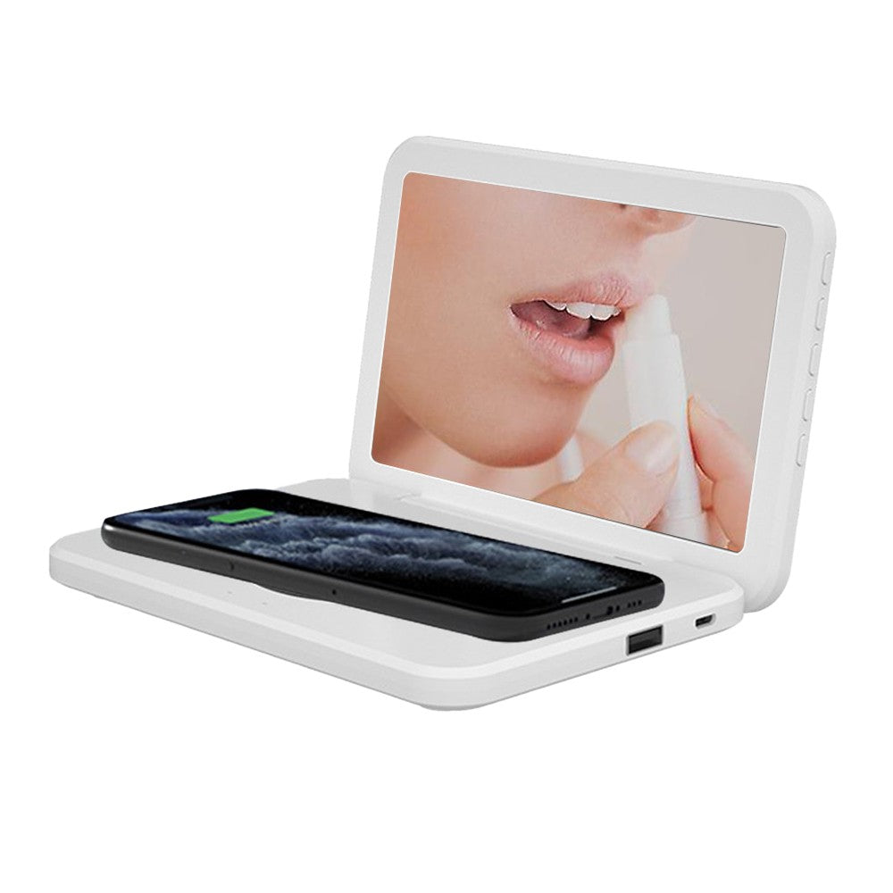 Wireless Fast Charger Charging Station Digital Alarm Clock Mirror Clock White