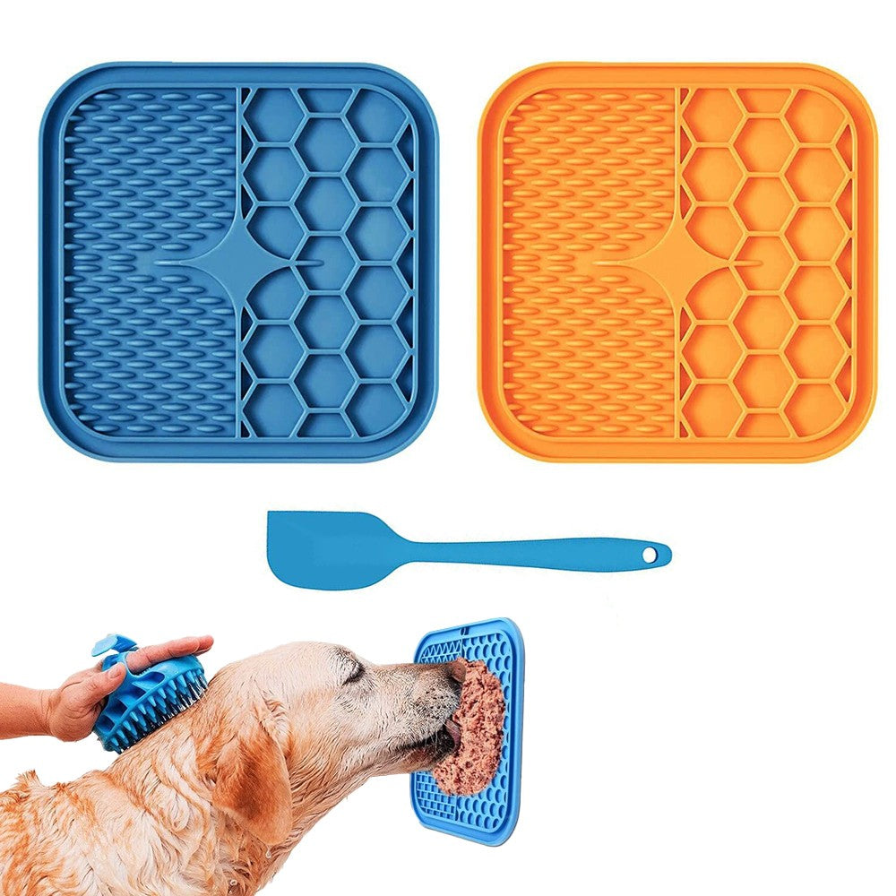 2Pcs Silicone Dog Licking Mat with Suction Cups Pet Slow Feeder Pad with Spatula
