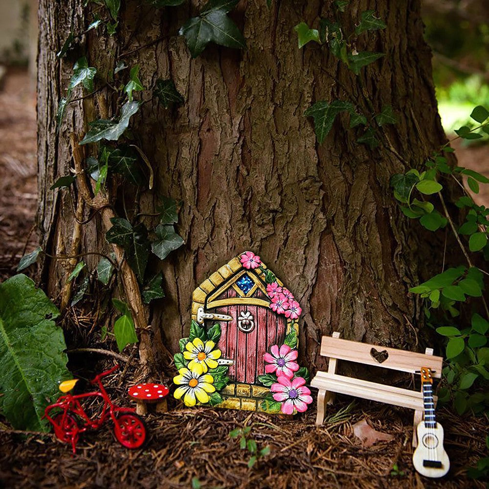 4-Piece Miniature Fairy Door Statue for Tree Wooden Garden Ornaments Set 1