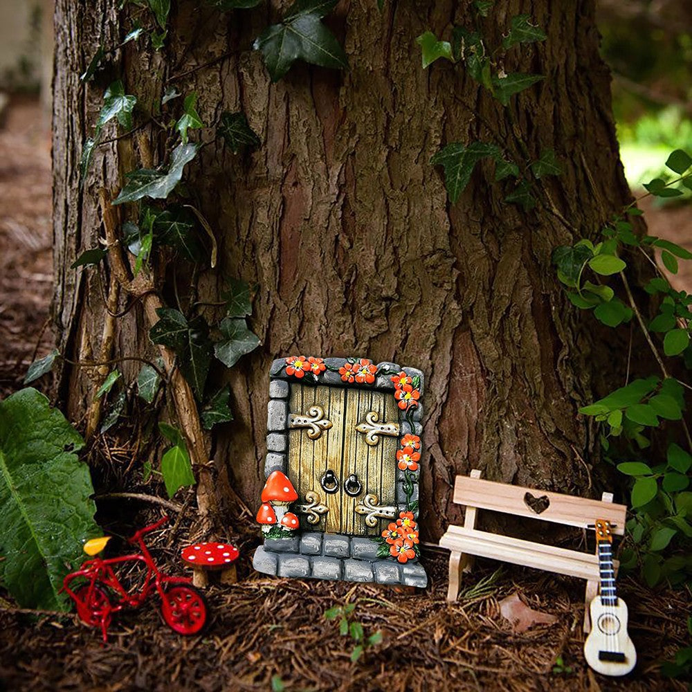 4-Piece Miniature Fairy Door Statue for Tree Wooden Garden Ornaments Set 1