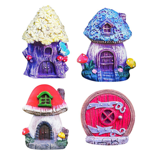 4-Piece Miniature Fairy Door Statue for Tree Wooden Garden Ornaments Set 2