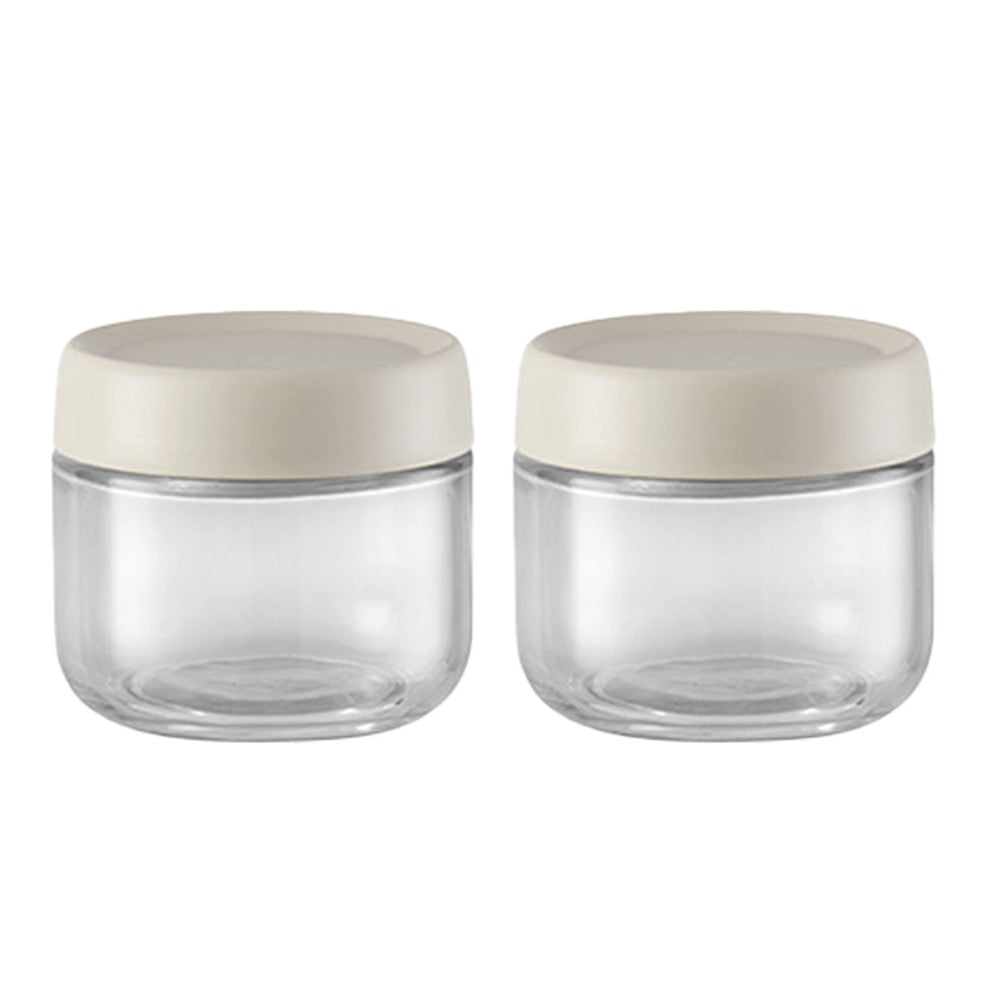 2Pcs 280ml Glass Jars Wide Mouth Overnight Oats Containers with Beige Lids