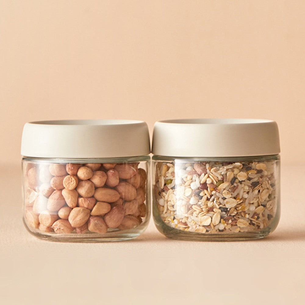 2Pcs 280ml Glass Jars Wide Mouth Overnight Oats Containers with Beige Lids