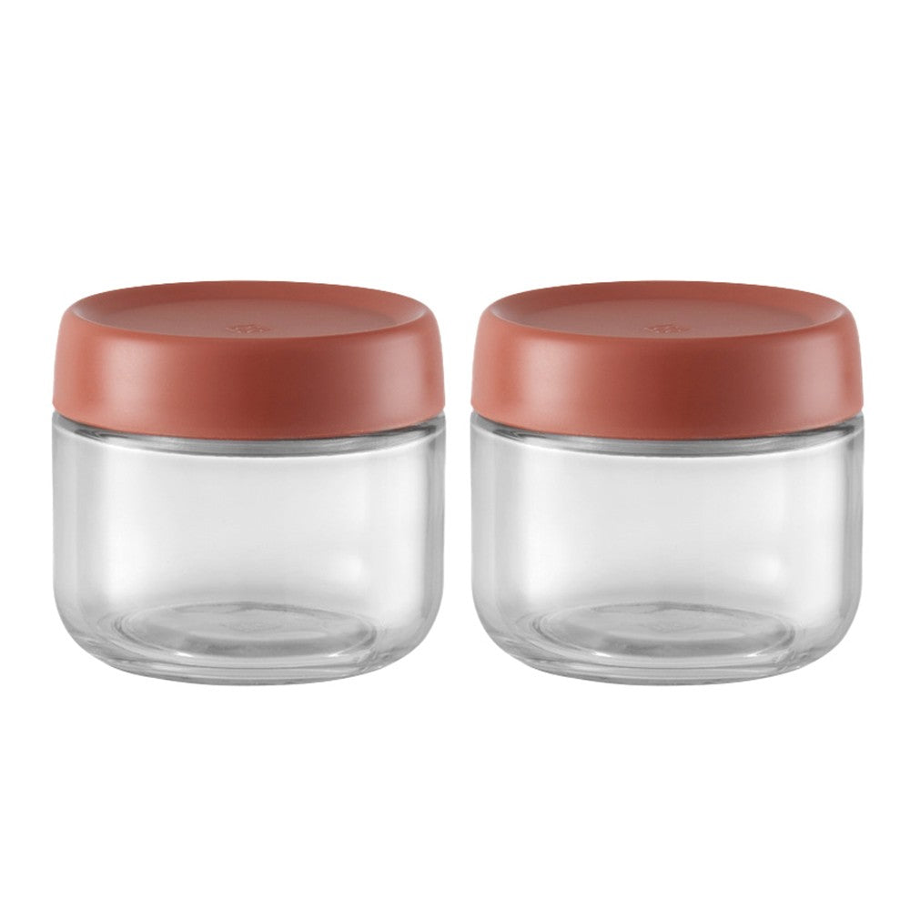 2Pcs 280ml Glass Jars Wide Mouth Overnight Oats Containers with Dark Red Lids