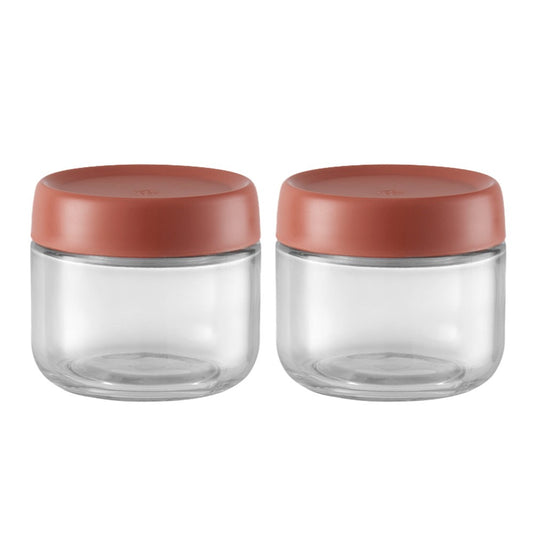 2Pcs 280ml Glass Jars Wide Mouth Overnight Oats Containers with Dark Red Lids