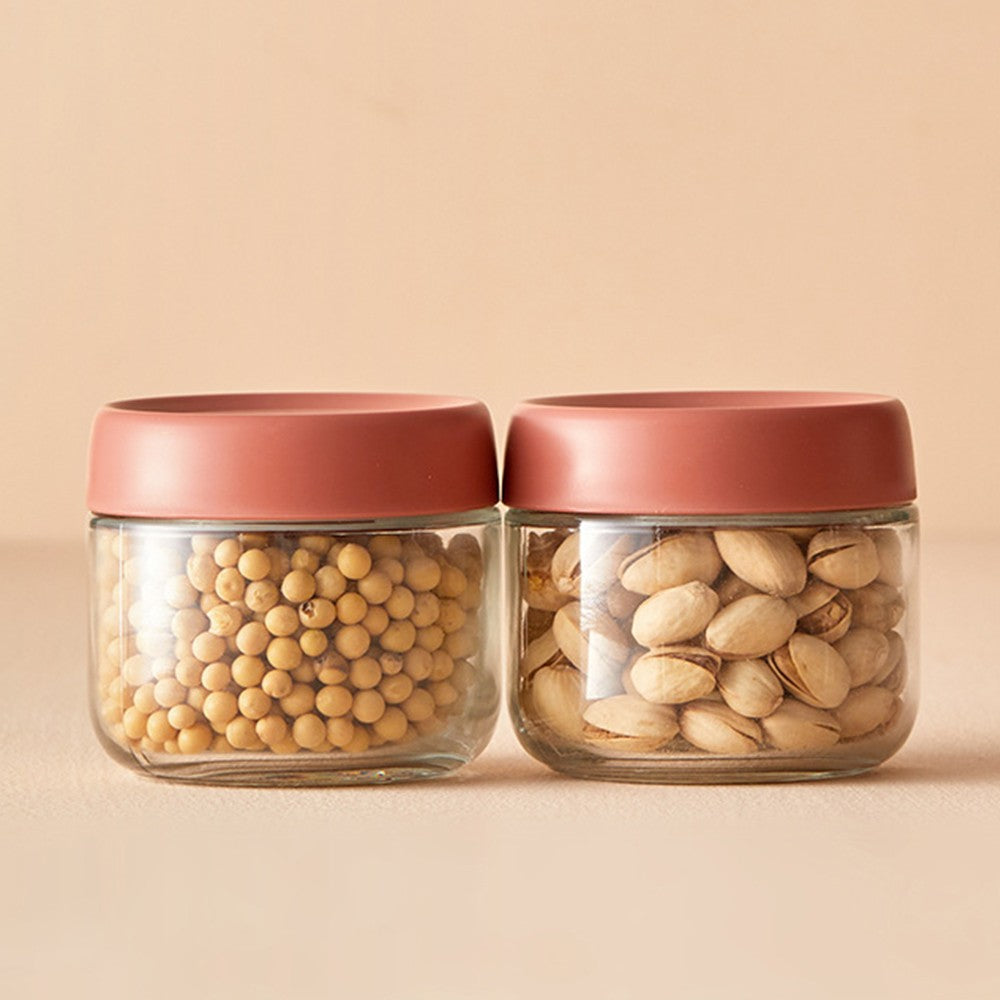 4Pcs 280ml Glass Jars Wide Mouth Overnight Oats Containers with Dark Red Lids